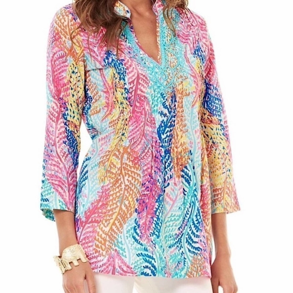 Lilly Pulitzer NWT Sarasota Beaded Tunic Cameo White Electric Feel Size XS
